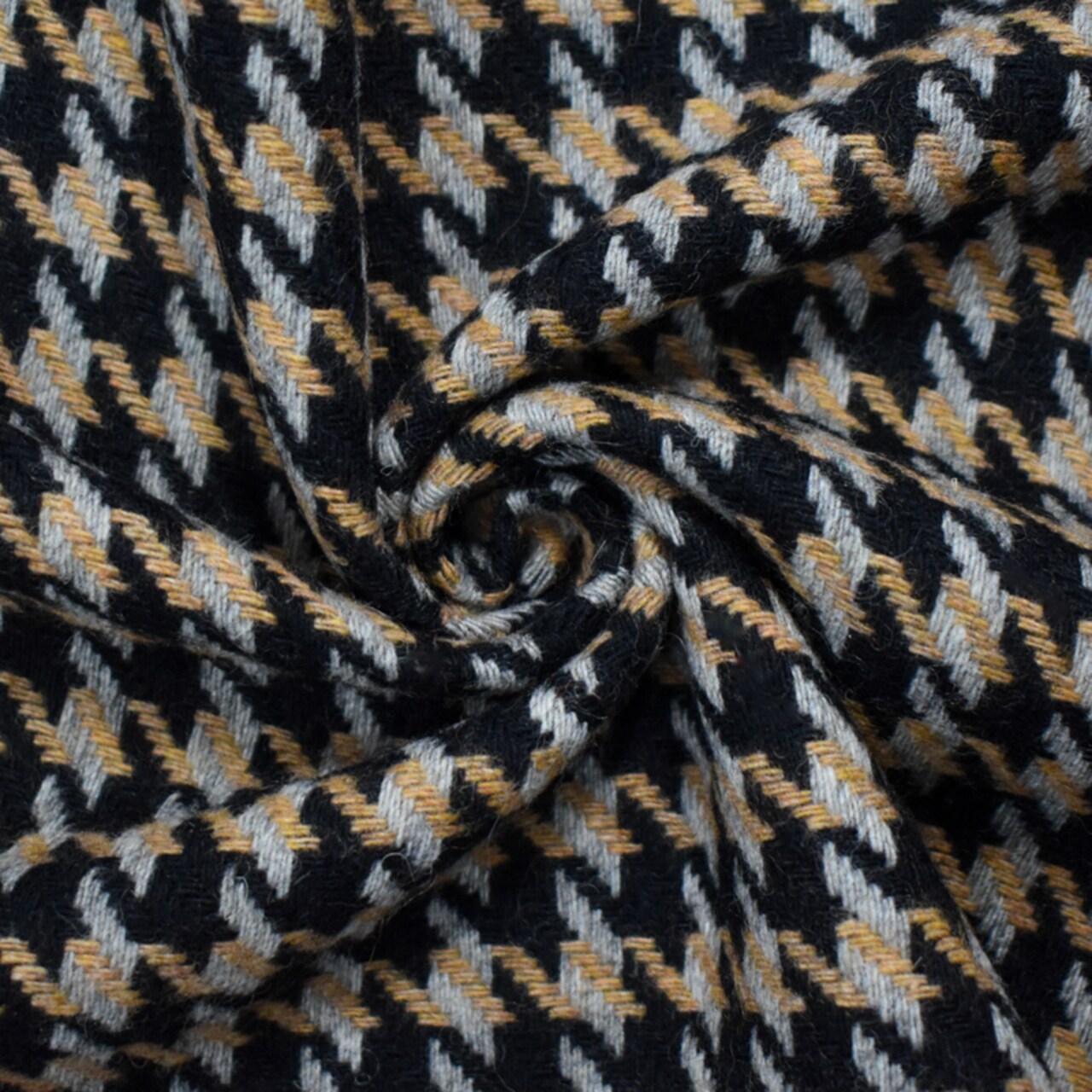 Black-Multi Wool Poly Houndstooth Twill Woven Jacketing Fabric By the Yard